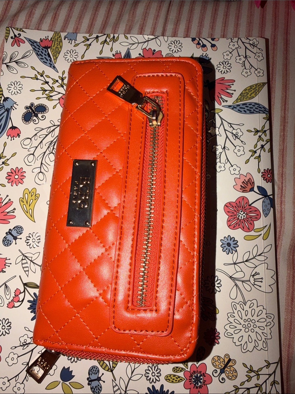 Quilted Orange Women's Wallet with Zip Pocket